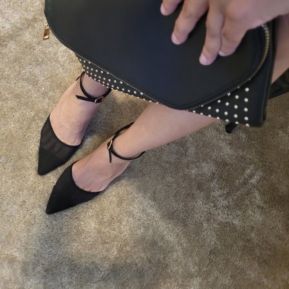 JustFab Black & Gold Studded PU Vegan Leather Clutch Fold Over Biker Punk Goth - Picture 2 of 12